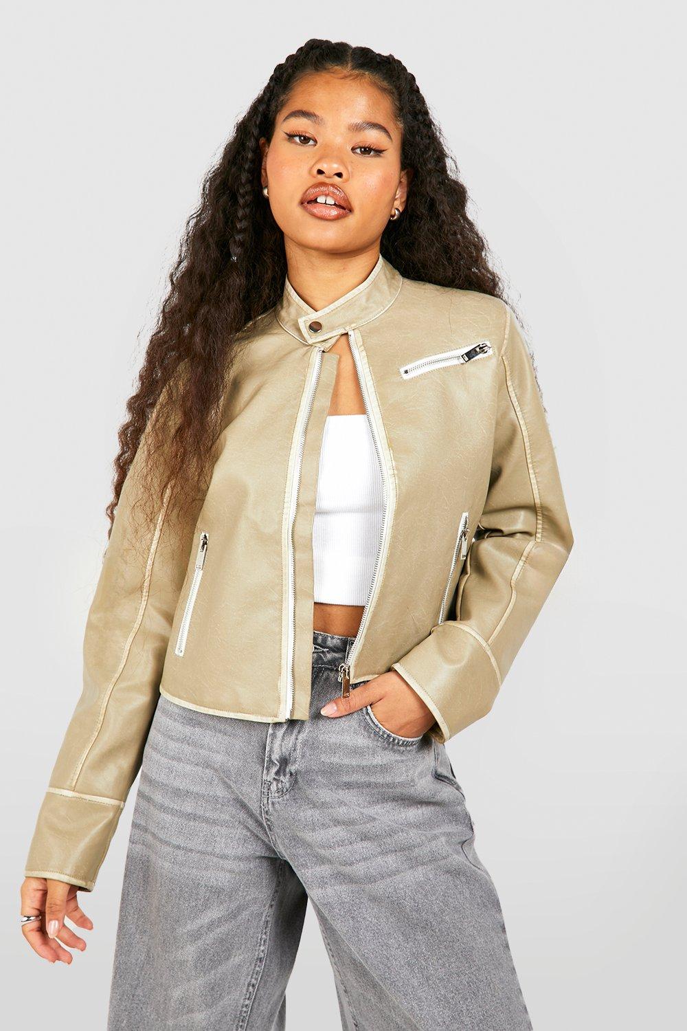 Khaki faux clearance leather jacket